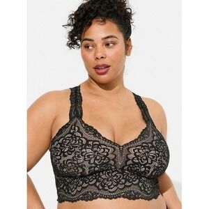 Torrid Unlined Lace Solid Racerback Bralette Bra Plus Size 3 3X Black Nude